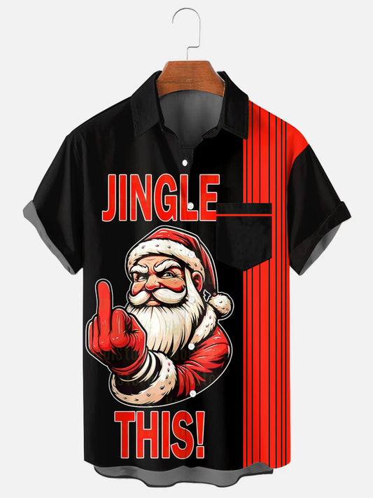 Men's Christmas Fun Striped Print Holiday Short Sleeve Shirt