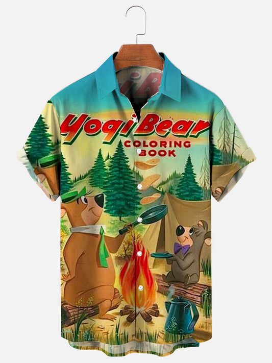 Men's Yogi Bear Retro Print Hawaiian Short Sleeve Shirt