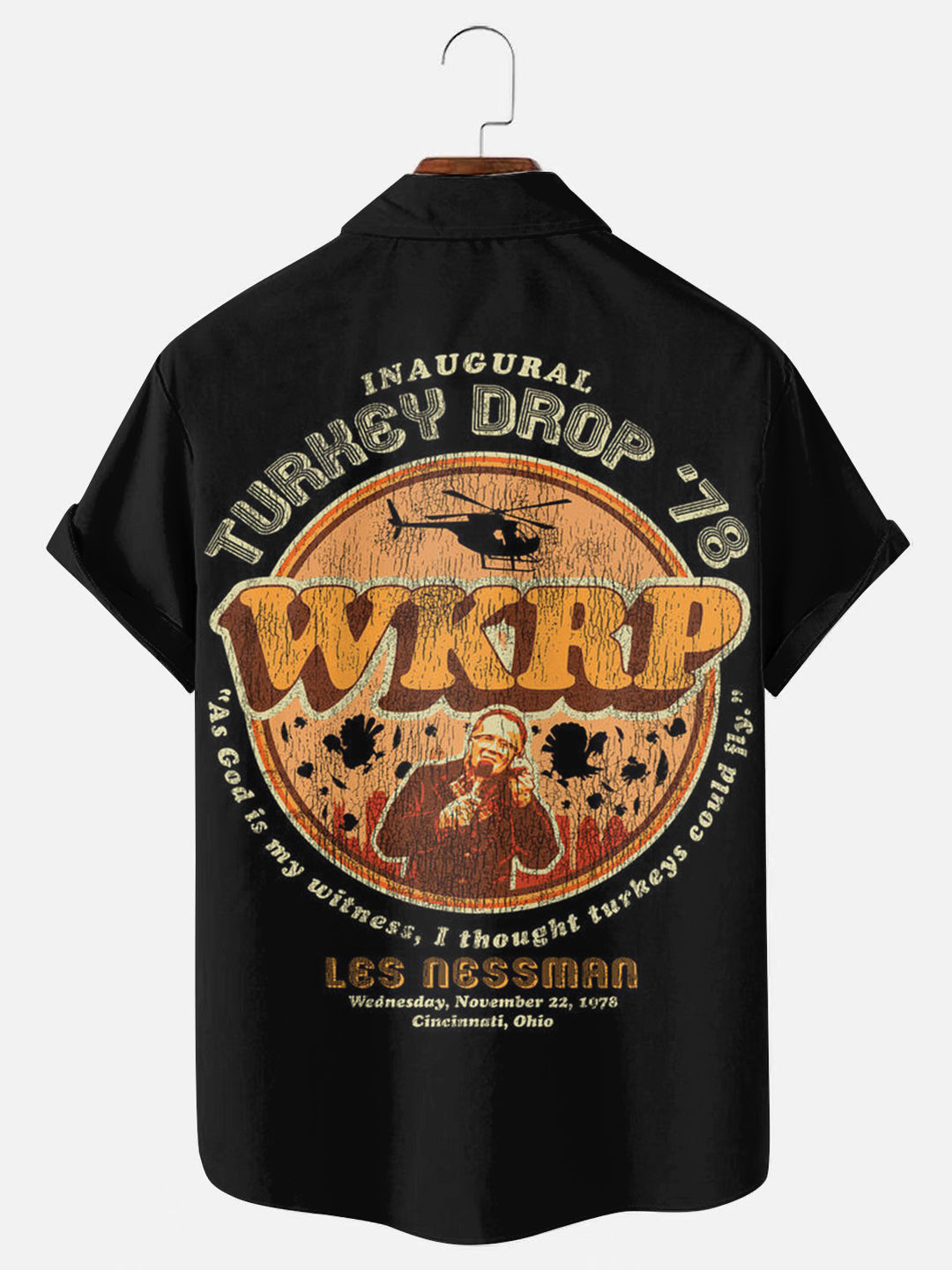 Men's Vintage Wkrp Turkey Drop '78 Print Casual Short Sleeve Shirt