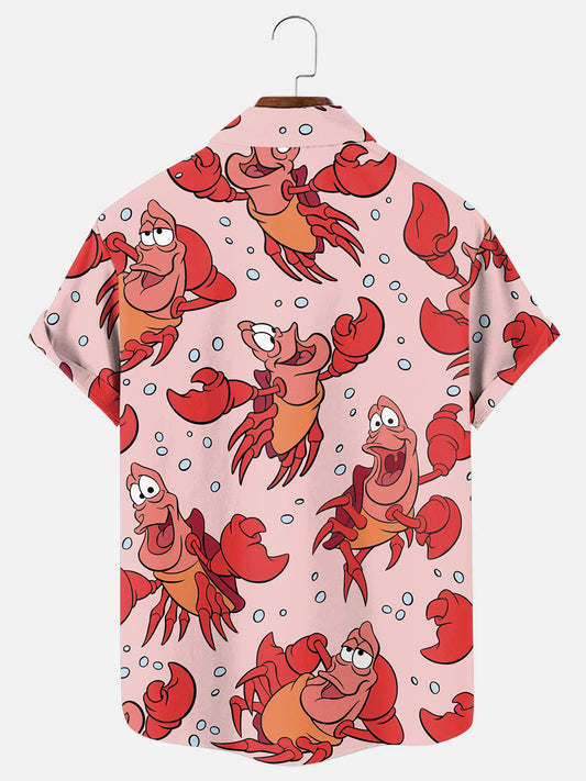 Men's Cartoon Lobster Print Hawaiian Short Sleeve Shirt