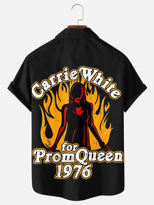 Men's 70s Vintage Horror Movie Character Print Casual Short Sleeve Pocket Shirt