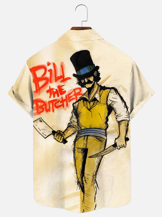 Men's Vintage Movie Character Print Casual Short Sleeve Pocket Shirt