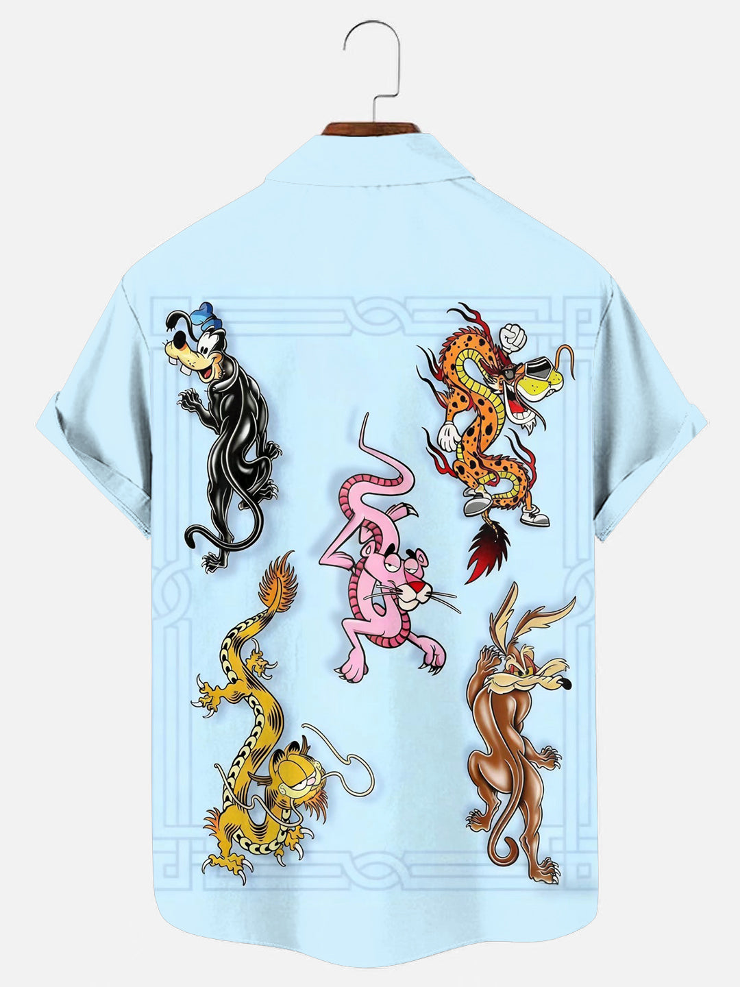 Men's Cartoon Tattoo Print Hawaiian Short Sleeve Pocket Shirt