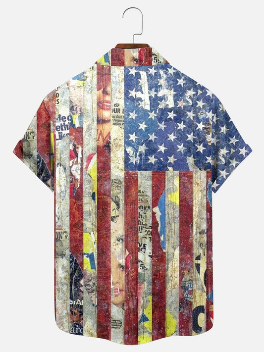 Men's American Flag Character Art Print Holiday Short Sleeve Shirt