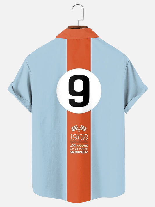 Men's Retro Racing Print Hawaiian Short Sleeve Shirt