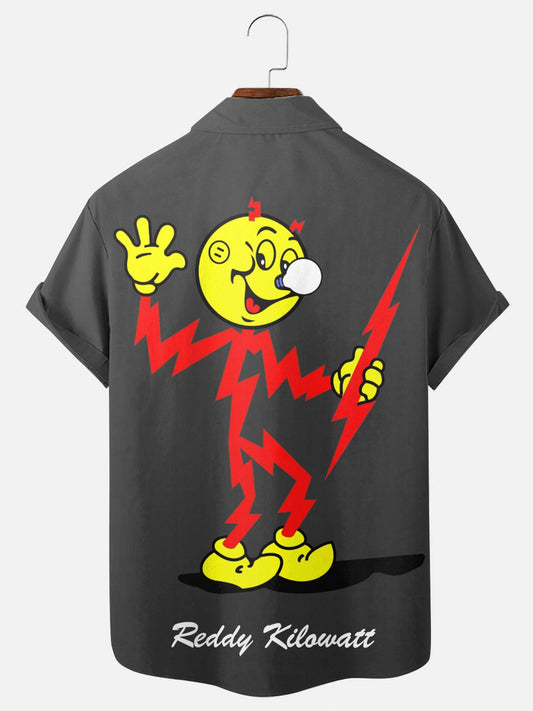 Men's Vintage Electricity Mascot Printed Casual Short Sleeve Shirt