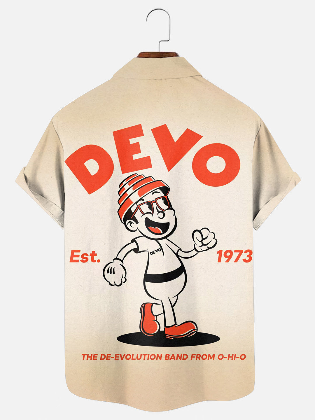 Men's 70s Vintage Cartoon De Evolution Poster Print Hawaiian Pocket Short Sleeve Shirt