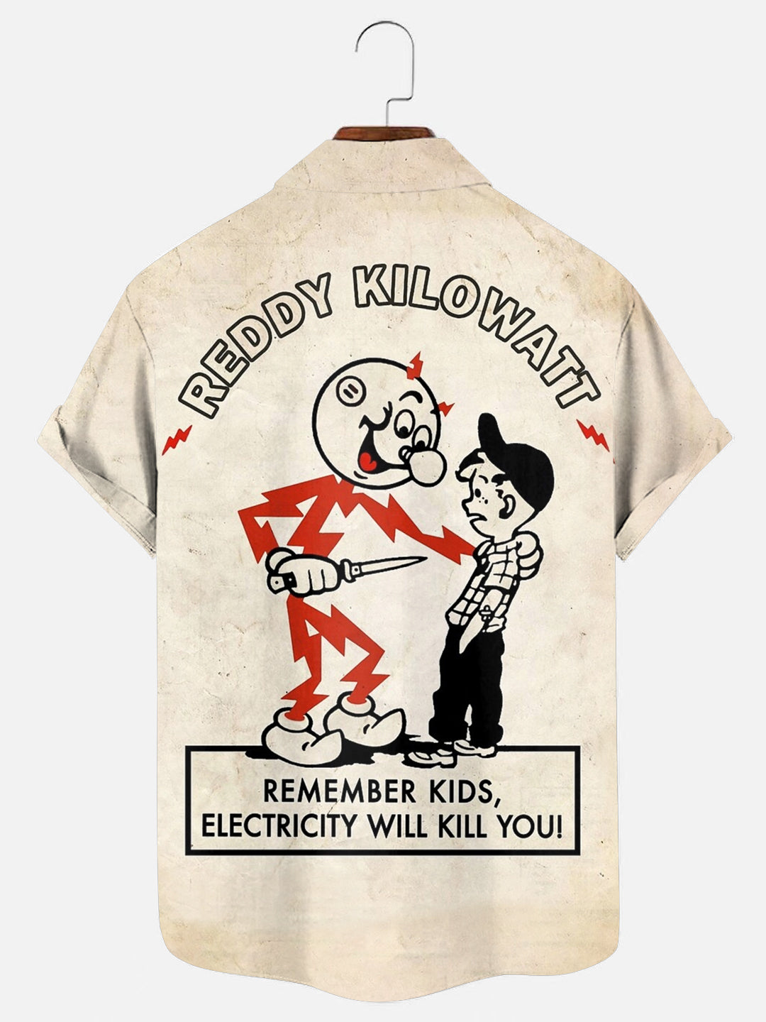 Men's Vintage Reddy Kilowatt Poster Print Casual Short Sleeve Pocket Shirt