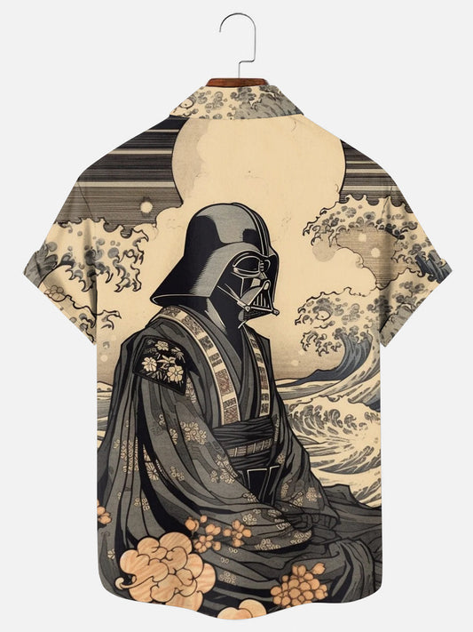 Men's Ukiyo-e Samurai Print Hawaiian Short Sleeve Shirt