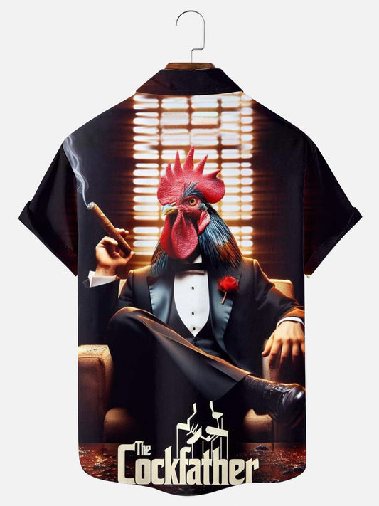 Men's Cockfather Print Hawaiian Short Sleeve Shirt