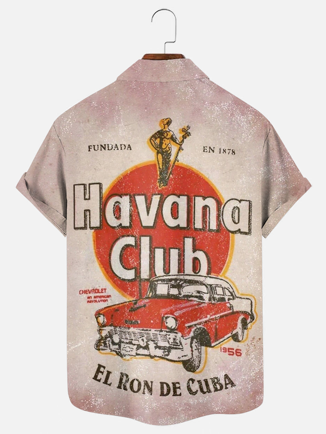 Men's Vintage Rum Club Pattern Print Hawaiian Short Sleeve Pocket Shirt