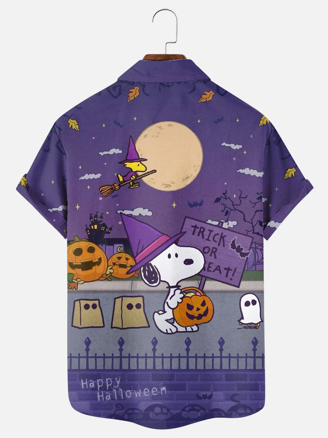 Men's Halloween Cartoon Character Print Holiday Short Sleeve Shirt
