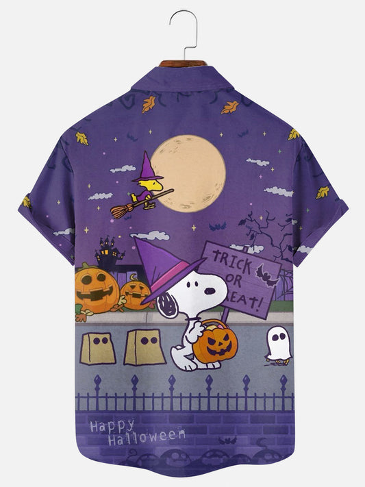 Men's Halloween Cartoon Character Print Holiday Short Sleeve Shirt
