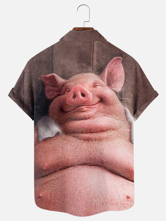 Men's Sauna Pig 3D Printed Casual Short Sleeve Shirt
