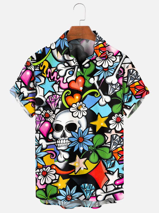 Men's Graffiti Skull Print Hawaiian Short Sleeve Shirt