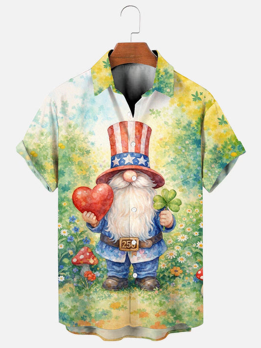 Men's Patriotic Dwarf Print Hawaiian Short Sleeve Shirt