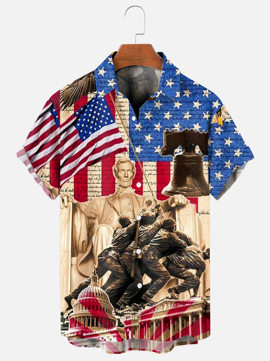 Men's Independence Day Land of Freedom Graphic Holiday Short Sleeve Shirt