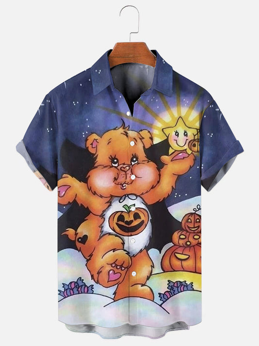 Halloween Heart Bear Print Holiday Short Sleeve Shirt