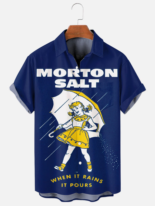 Men's Vintage Advertisement Print Casual Short Sleeve Pocket Shirt