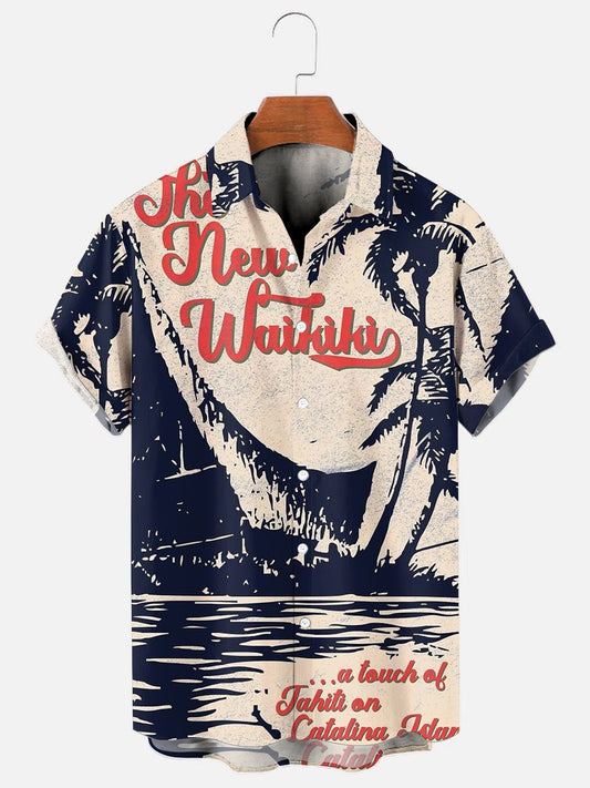 Men's Vintage Tiki Bar Print Hawaiian Short Sleeve Shirt