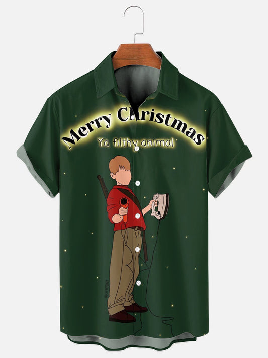 Men's Christmas Character Print Casual Short Sleeve Shirt
