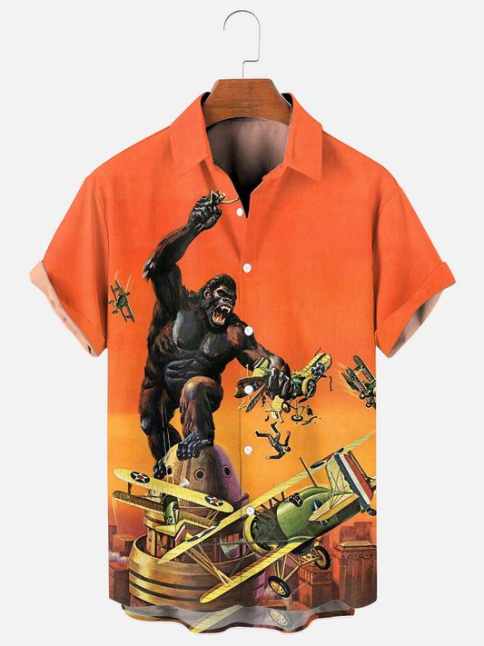 Men's 60s Retro Gorilla Poster Print Hawaiian Short Sleeve Shirt