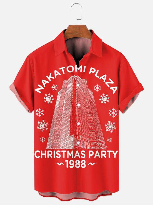 Men's Christmas Party Art Print Holiday Casual Short Sleeve Shirt