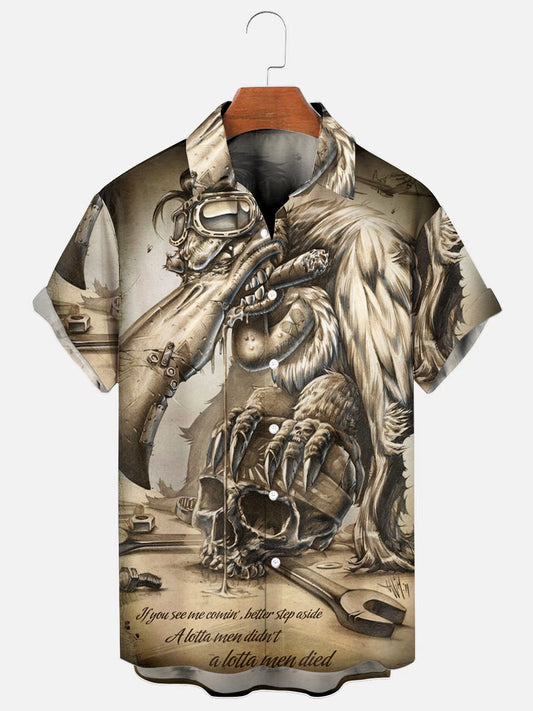 Men's Vulture Skull Print Hawaiian Short Sleeve Shirt
