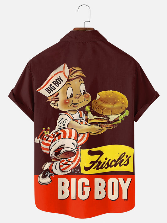 Men's Vintage Big Boy Poster Print Hawaiian Short-Sleeve Shirt