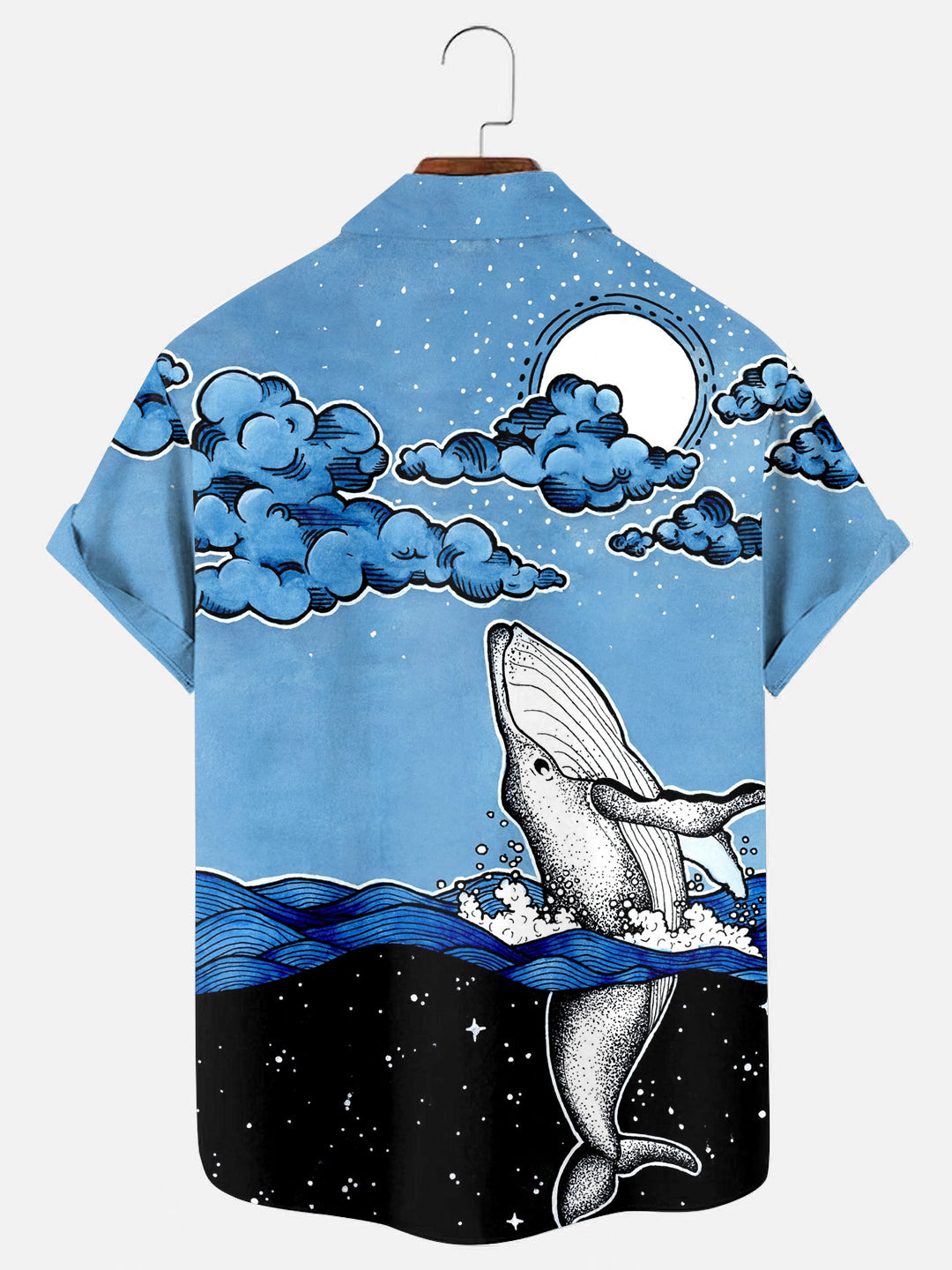 Men's Space Whale Art Print Hawaiian Short Sleeve Shirt