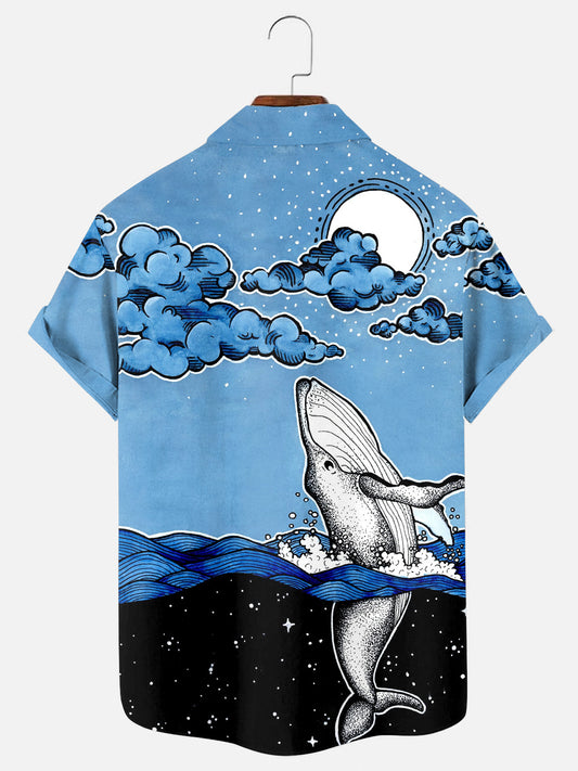 Men's Space Whale Art Print Hawaiian Short Sleeve Shirt