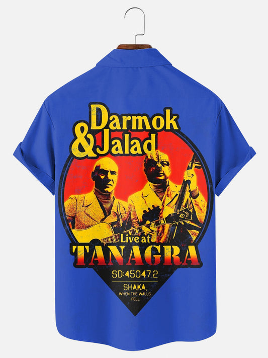 Men's Vintage TV Star Poster Print Casual Short Sleeve Pocket Shirt