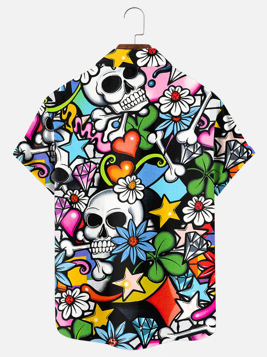 Men's Graffiti Skull Print Hawaiian Short Sleeve Shirt