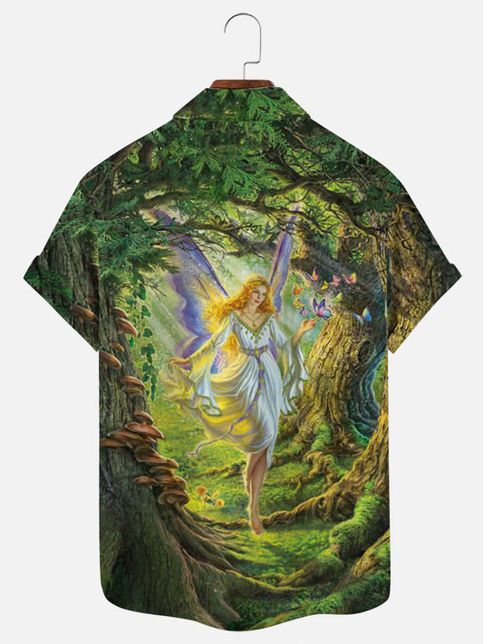 Men's Fairytale Forest Fairy Print Hawaiian Short Sleeve Shirt