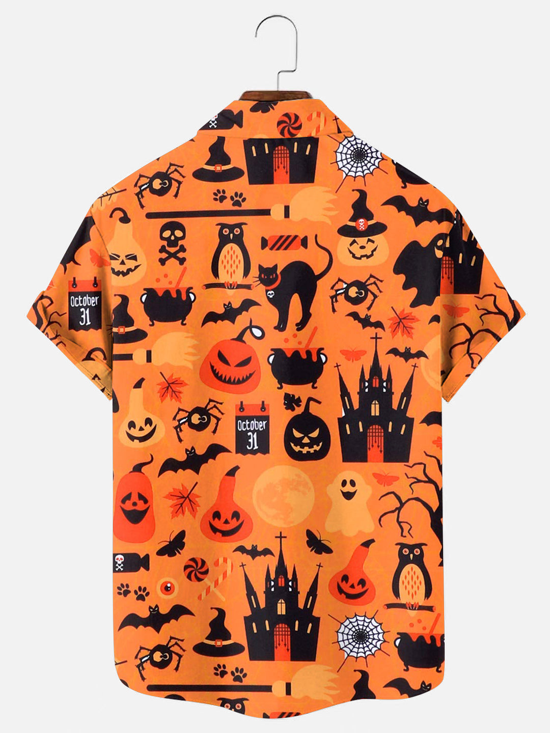 Men's Halloween Ghost Pumpkin Cat Print Holiday Short Sleeve Shirt