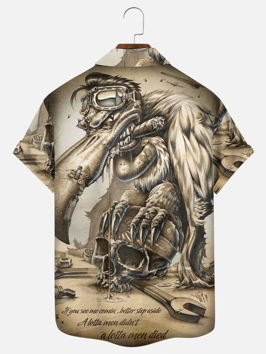 Men's Vulture Skull Print Hawaiian Short Sleeve Shirt