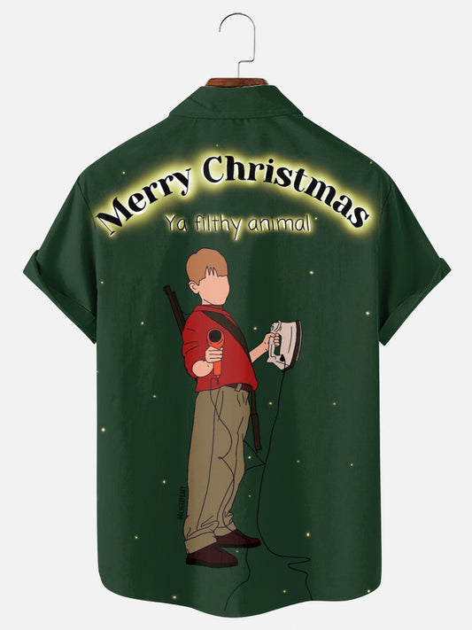 Men's Christmas Character Print Casual Short Sleeve Shirt