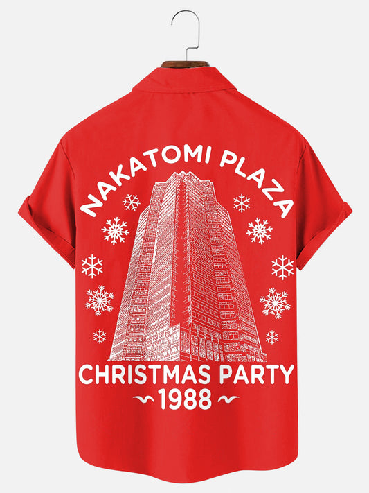 Men's Christmas Party Art Print Holiday Casual Short Sleeve Shirt