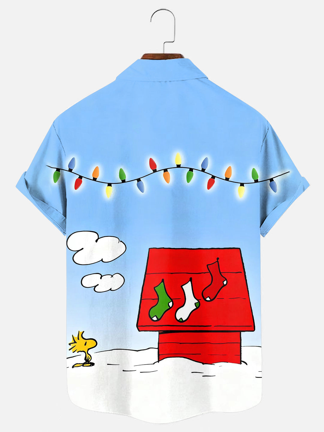 Men's Christmas Cartoon Print Holiday Pocket Short Sleeve Shirt