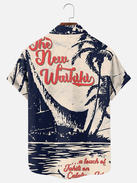 Men's Vintage Tiki Bar Print Hawaiian Short Sleeve Shirt