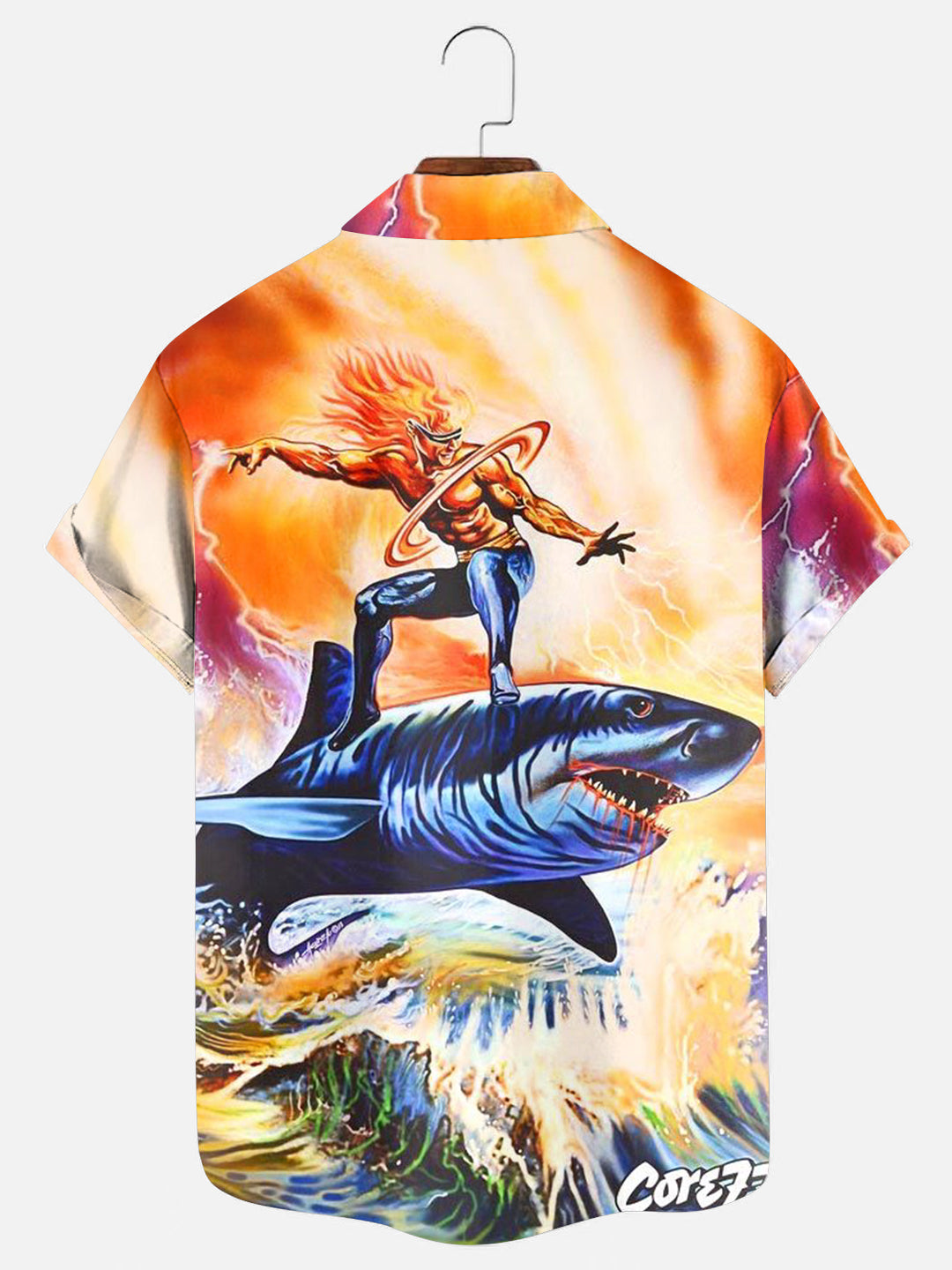 Men's Shark Rider Poster Print Hawaiian Short Sleeve Shirt