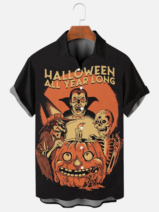 Everyday is Halloween Vampire Pumpkin Skull Print Casual Shirt