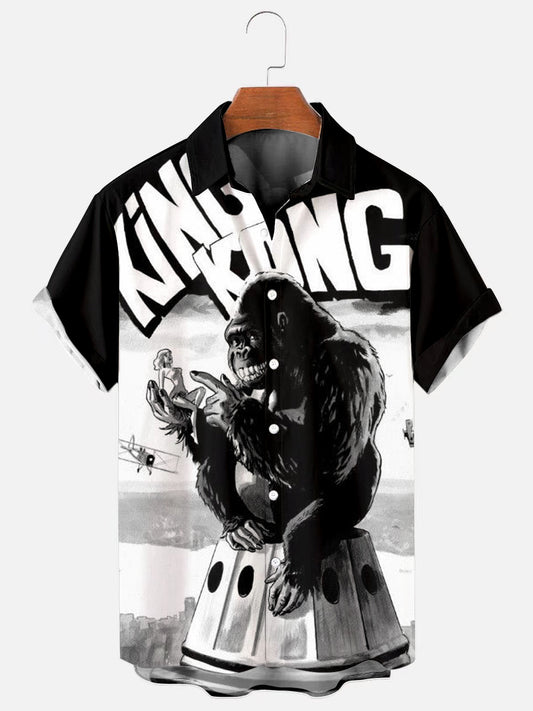 Men's Vintage Gorilla Print Hawaiian Short Sleeve Shirt
