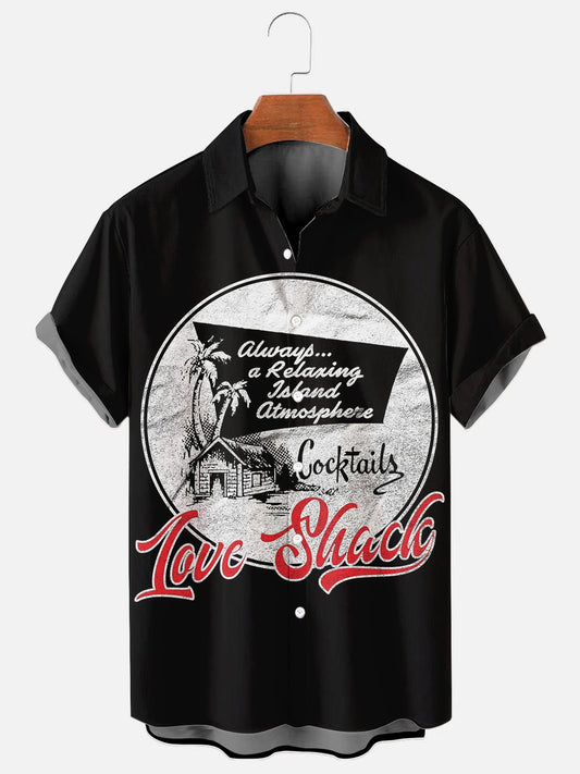 Men's Tiki Bar Cocktails Poster Print Hawaiian Short Sleeve Shirt