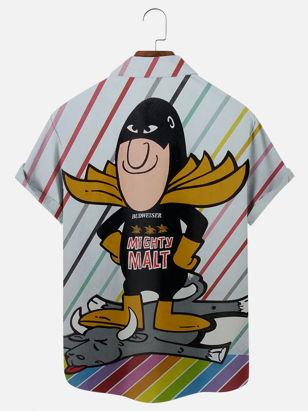 Men's Retro Beer Man Sticker Print Hawaiian Short Sleeve Shirt