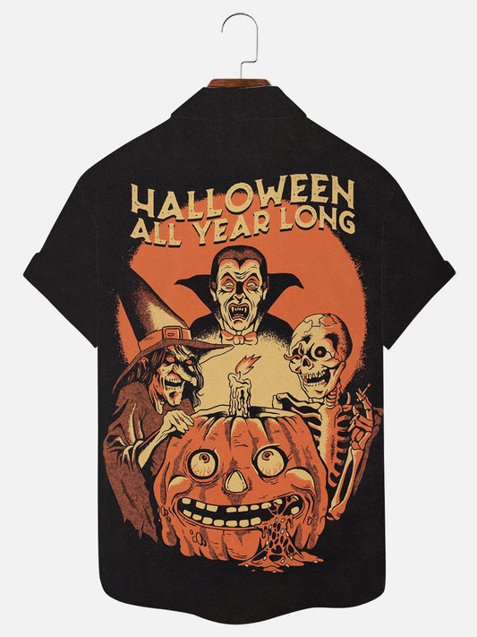 Everyday is Halloween Vampire Pumpkin Skull Print Casual Shirt