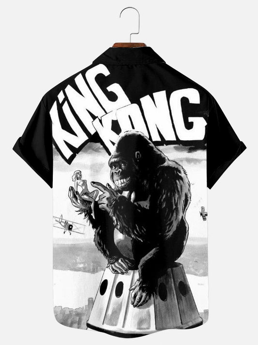 Men's Vintage Gorilla Print Hawaiian Short Sleeve Shirt