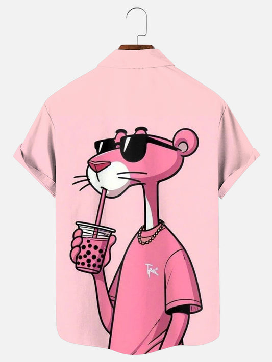 Men's Cartoon Leopard Fashion Printed Casual Short Sleeve Shirt