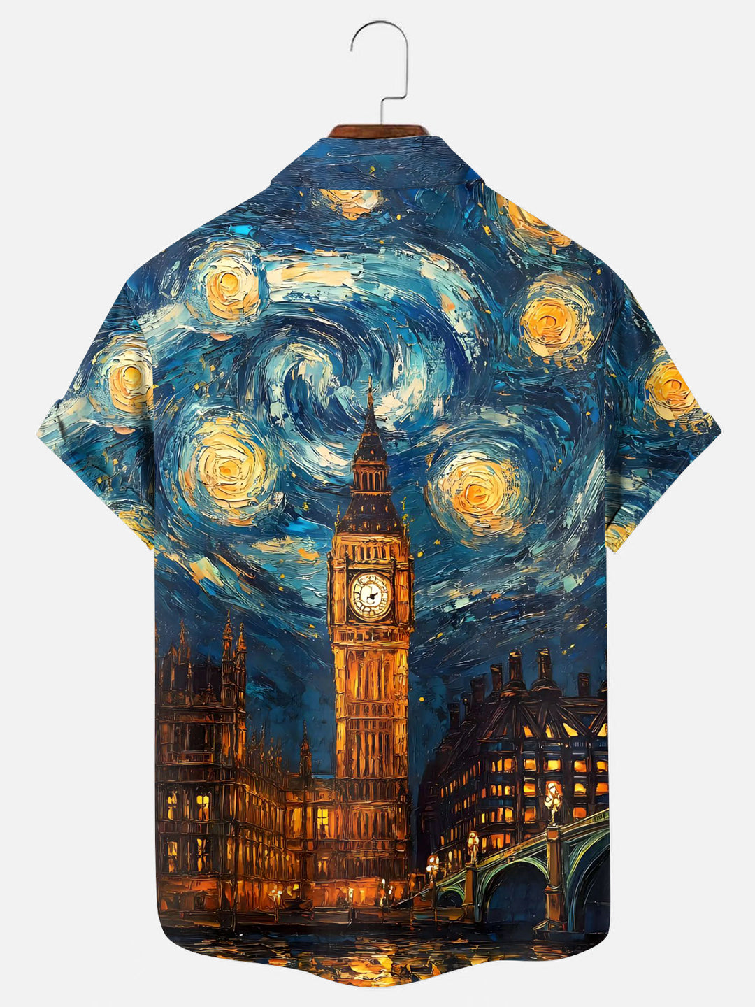 Men's London Big Ben Starry Night Art Print Holiday Short Sleeve Shirt