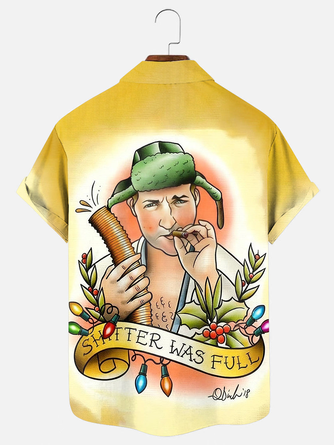 Men's Cousin Eddie Tattoo Print Holiday Casual Short-Sleeve Shirt